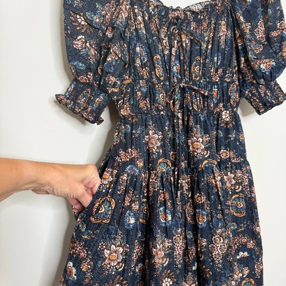 Ulla Johnson Juniper Mini Dress in Twilight Navy Floral milkmaid boho pockets - Picture 9 of 16